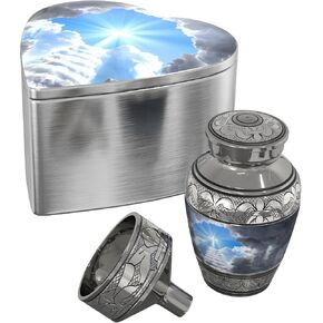 Stairway to Heaven Keepsake Cremation Urn with Handcrafted Metal Heart Shaped Box and Funnel - Small Mini Urn for Human Ashes (Christian/Catholic Male/Female) in Saudi Arabia