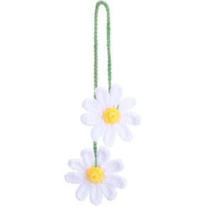 Cute Car Hanging Accessories, Rear View Mirror Decor Daisy Flower Charm for Women Handmade Knitted Boho Aesthetic Pendant(Cotton)