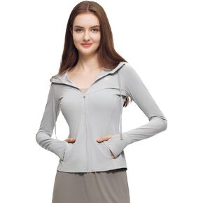 سترة رياضية بقلنسوة للجري للنساء، ملابس رياضية لليوجا بقصة ضيقة مع فتحات للإبهام SLC5M113T in Kuwait