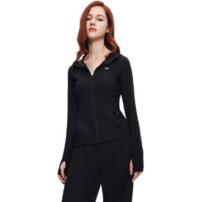 Women's Athletic Hoodie Running Track Jacket Slim Fit Yoga Sportwear with Thumb Holes SLC5M113T