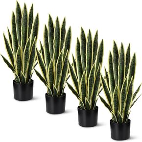 Crowye 2 Pack 3.17Ft Artificial Snake Plant 38'' Sansevieria Plant with 32 Leaves Large Artificial Snake Plant Bulk Fake Snake Plant Faux Plants in Pot for Home Office Housewarming Gift (Yellow Edge)