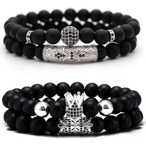 4 Pcs Crown King Bracelets for Men Black Matte Onyx Cool Natural Stone Men Bracelets Set