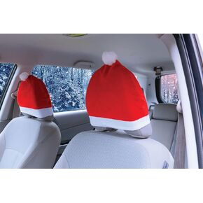 2 Pack Set Santa Hat Car Seat Headrest Covers as Cute Car Decor Interior Vehicle Accessories -Car Christmas Decorations for Car - Functional Car Decorations Christmas Design Fits Most Vehicle Headrest