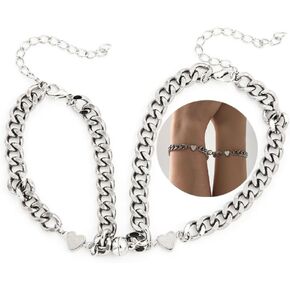 Infinity Heart Cuban Link Chain Bracelet For Men Women Couples Stainless Steel Silver Adjustable Matching Relationship Promise Couples Bracelet For Him And Her Set