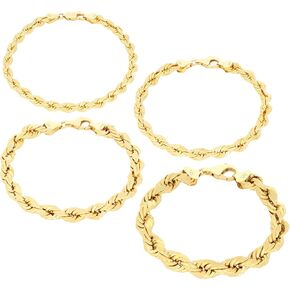 Nuragold 14K Yellow Gold Rope Diamond Cut Chain Bracelet 7" 7.5" 8" 8.5" 9" / 2mm - 10mm / Made in Italy/Real Gold Jewelry for Men and Women