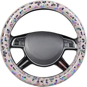 CAR-GRAND Shining Butterfly Leather Steering Wheel Cover, Universal 14.5-15 Inch Anti-Slip Odorless Colorful Car Wheel Protector for Women and Girls,Fit Trucks, Suvs,Vans, Sedans (Colorful Blue)