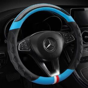Orange Car Steering Wheel Cover Universal 15 inch with Grip Contours, Auto Anti-Slip Breathable Durable Leather for Men and Women Fit Black Automotive Interior Accessorie