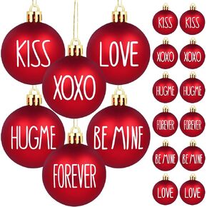 12 Pcs Valentine's Day Ball Ornaments Valentine Tree Hanging Decorations Plastic Red Ball Ornaments Valentines Day Love Kiss Hug Hanging Baubles for Valentines Home Wedding Anniversary Party Supplies