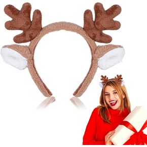 WLLHYF Reindeer Antlers Headband, Animal Ears Antler Headband Cute Deer Ear Hairband Floral Reindeer Headpiece Costume Party Cosplay Hair Accessories for Halloween Christmas Festival