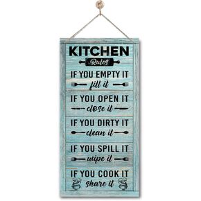 Hanging Kitchen Rules Wood Decor Sign, Rustic Kitchen Wooden Signs, Printed Wood Wall Art Sign, Kitchen Door Rules Rustic Sign, Hanging Wood Sign Kitchen Decor, Funny Farmhouse Kitchen Wall Décor G1