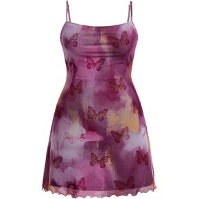 SHENHE Women's Plus Size Tie Dye Butterfly Mini Dress Spaghetti Strap Sleeveless Y2k Cami Dress