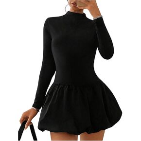 GORGLITTER Women's Y2k Bubble Dress Cute Long Sleeve Mini Dress Slim Fit Short Dress