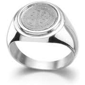 Catholic Unisex Saint Benedict Ring Stainless Steel Catholic St Benedict Ring-St Benedict Holy Prayer Card Included