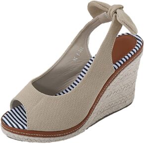 ANUFER Womens Elegant Wedge Heel Peep Toe Espadrilles Sandals Slingback Pumps Summer Canvas Shoes