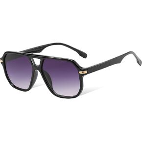 Retro Aviator Sunglasses for Women Men Classic 70s Vintage Trendy Square Double Bridge Sun Glasses