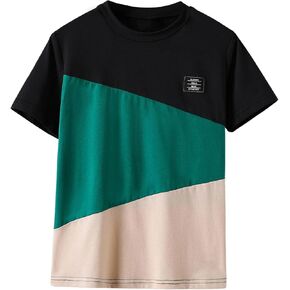 SweatyRocks Boy's Letter Tees Graphic Print Tops Color Block Crewneck Short Sleeve Casual T Shirts