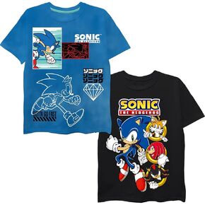 Sega Boys' Big Sonic The Hedgehog 2 Pack Short Sleeve T-Shirt Bundle, Green/Navy, 14-16