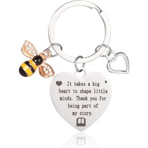 Teacher Keychain, Bee Heart Shaped Teacher Appreciation Gifts for Teacher from Students Thank You Gifts Keyring for Christmas & Valentines Day & Teachers Day Gifts