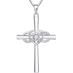 YL Women's Cross Necklace Sterling Silver Infinity Heart Crucifix Pendant Gemstones Criss Jewelry