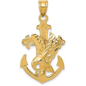 Solid 14k Yellow Gold Anchor Mariners Cross Eagle Pendant Charm - 35mm x 20mm