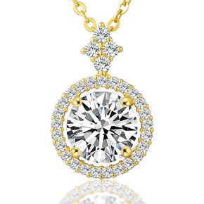 Moissanite Necklace for Women, 1-2CT Halo Round Moissanite Diamond Necklaces for Women, S925 Gold Silver Diamond Necklace, Moissanite Necklace Lab Grown Diamond Jewelry Gifts for Women Mom Wife Her