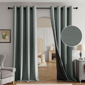 Beauoop 100% Blackout Curtains 63 Inch Long 2 Panels for Bedroom Living Room Green Linen Textured Room Darkening Thermal Insulated Soundproof Grommet Top Window Treatment Drapes,52x63, 2 Set