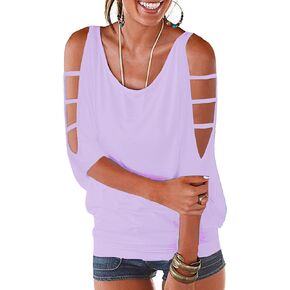 Womens Summer Cold Shoulder Tops 3/4 Sleeve T Shirts Pullover Casual Dolman Blouses
