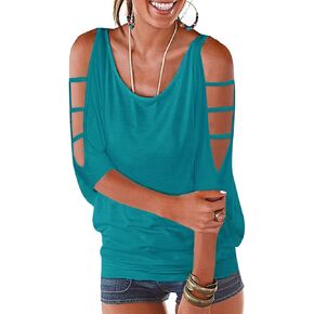 Womens Summer Cold Shoulder Tops 3/4 Sleeve T Shirts Pullover Casual Dolman Blouses in Kuwait