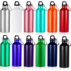 12 Pieces Aluminum Water Bottle 17 oz Aluminum Bike Water Bottle Backpacking Water Bottles Reusable Bottles Sports Bottle Leak Proof Travel Bottles with Buckle and Twist Cap (Various Color)
