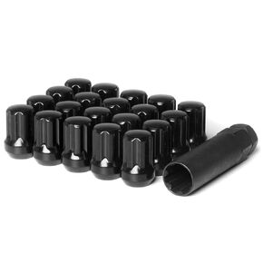 24Pcs Short Spline Lug Nuts 14mmx1.5 with 1 Socket Key Compatible with 2008 & Up Dodge Charger Challenger, 1.38" Long, 0.9" Width, Black