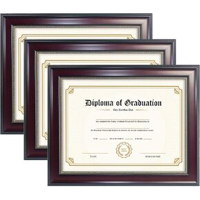 GraduatePro 8.5x11 Diploma Frame with Black Over Gold Mat or Display 11x14 Document Without Mat, CPA License Frame, UV Protection Acrylic, Mahogany with Gold Beads