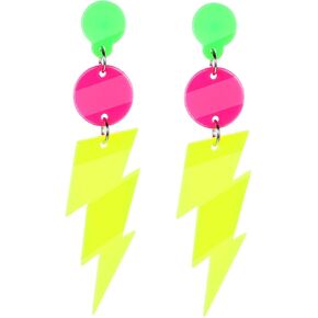 2Pcs 80s 90s Neon Earrings for Women Hollow Lightning Bolt Earrings Colorful Drop Earrings Neon Accessories for 80's Outfit Glow Party Earrings