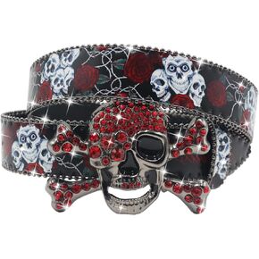Skull Rhinestone Belt Western Belts for Men Women Y2k Goth Emo Skull Sequin Belt Cowgirl Cowboy Belt