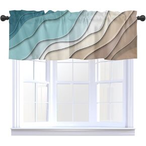 Curtain Valance Teal Blue Modern Geometric Aesthetic Rod Pocket Valance Semi Blackout Valance Curtain Brown Abstract Short Window Curtain for Kitchen Bathroom Bedroom (54 x 18 inch)