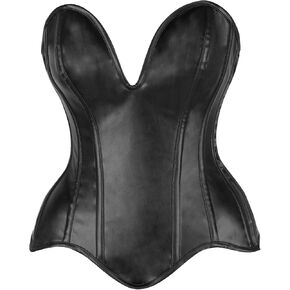 Daisy corsets Womens Top Drawer Steel Boned Black Faux Leather Plunge Neckline Overbust Corset
