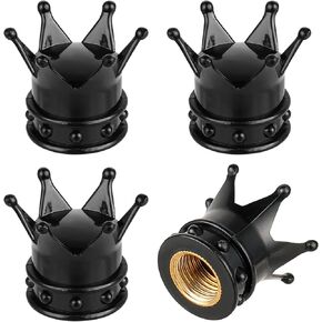 4PCS Crown Tire Stem Caps Car Tire Valve Caps-Black Car Tire Caps Universal Fit for All Cars, SUVs, Trucks, Bikes and Motorcycles