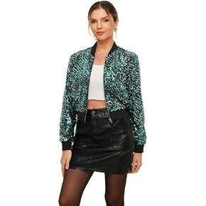 سترة نسائية مطرزة بالترتر ومزينة بالترتر وأكمام طويلة وسحاب علوي للحفلات غير رسمية مع جيوب in Kuwait