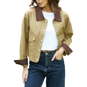 Women's Casual Cropped Jackets Lightweight Utility Anorak Coat Cotton Military Jacket