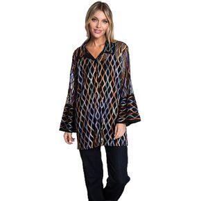 Ali Miles Women's Knit Mesh Button Front Jacket with Wide Cuffs