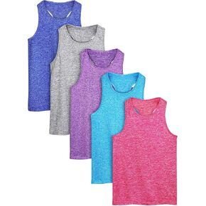 Poroka 5 Pack Girls Active Dry Fit Tank Top Kids Sleeveless Racerback Tank Tops Girls Athletic Dance Performance Tops