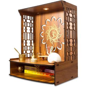 Heartily® Maha Mangal Beautiful Wooden Pooja Mandir for Home Temple for home and office Puja Mandir wall with LED Spot Light Size (H- 18, L- 15 , W-11 Inch)