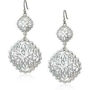 Lucky Brand Women's Silver Openwork Compass Statement Drop Earrings, One Size