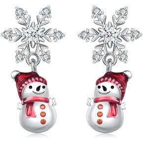 Christmas Snowman Earrings for Women 925 Sterling Silver Snowflake Dangle Drop Earrings Winter Snow Flower Jewelry Cute Holiday Christmas Stocking Stuffers Gifts for Daughter