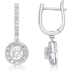 1/2 to 1 Carat Lab Grown Diamond Round Halo Dangle Earrings for Women in 14k White Gold (G-H, VS2-SI1, cttw) Hinged Hoop by Lavari Jewelers