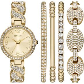 Relic by Fossil Women's Glitz Three-Hand Gold-Tone Metal Watch Gift Set (Model: ZR97018)