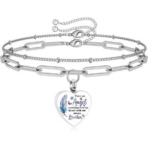 Heart Cremation Urn Bracelet for Ashes for Women Men Keepsake Cremation Memorial Layered Bracelet