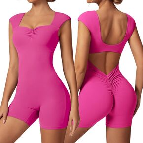 OEAK Womens Cap Sleeve Jumpsuits Shorts V Back Scrunch Butt Rompers Square Neck Backless One Piece Tummy Control Bodysuits