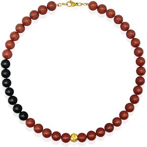 Natural Gemstone Beaded Necklace for Women, Handmade Boho Choker in Red Jasper,Black Obsidian Beads with Gold Plated Charm, Classic Vintage Jewelry 2024