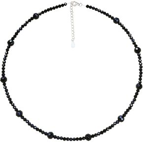 Black Station Necklace Sterling Silver Black Spinel Beads Station Choker Necklace…