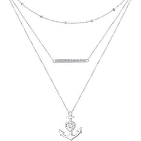 S925 Sterling Silver Layered Necklaces for Women, Arrow Bar Layering Long Necklace Boho Triple Choker Pendant Necklace Jewerly Gift for Women
